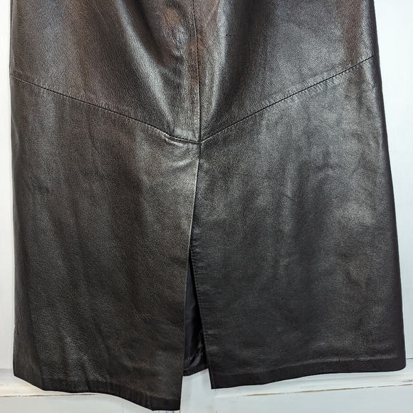 Vintage Friitala Black Leather Pencil Midi Maxi Lined Skirt Size 8 - Picture 8 of 13
